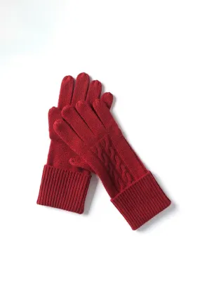 100 Cashmere Cable Knit Gloves with Folded Cuffs