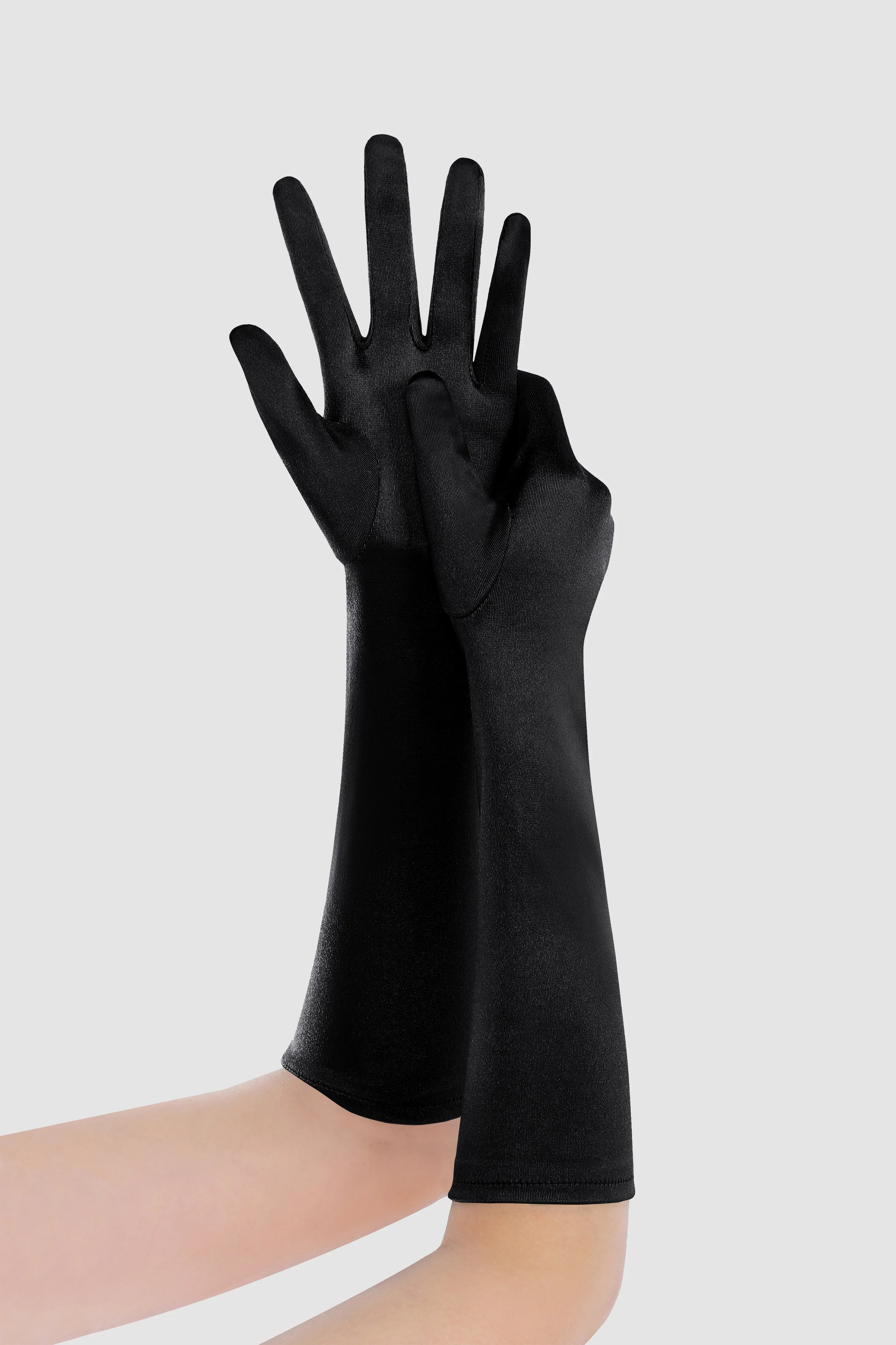 15" Long Stretchy Satin Flapper Gloves