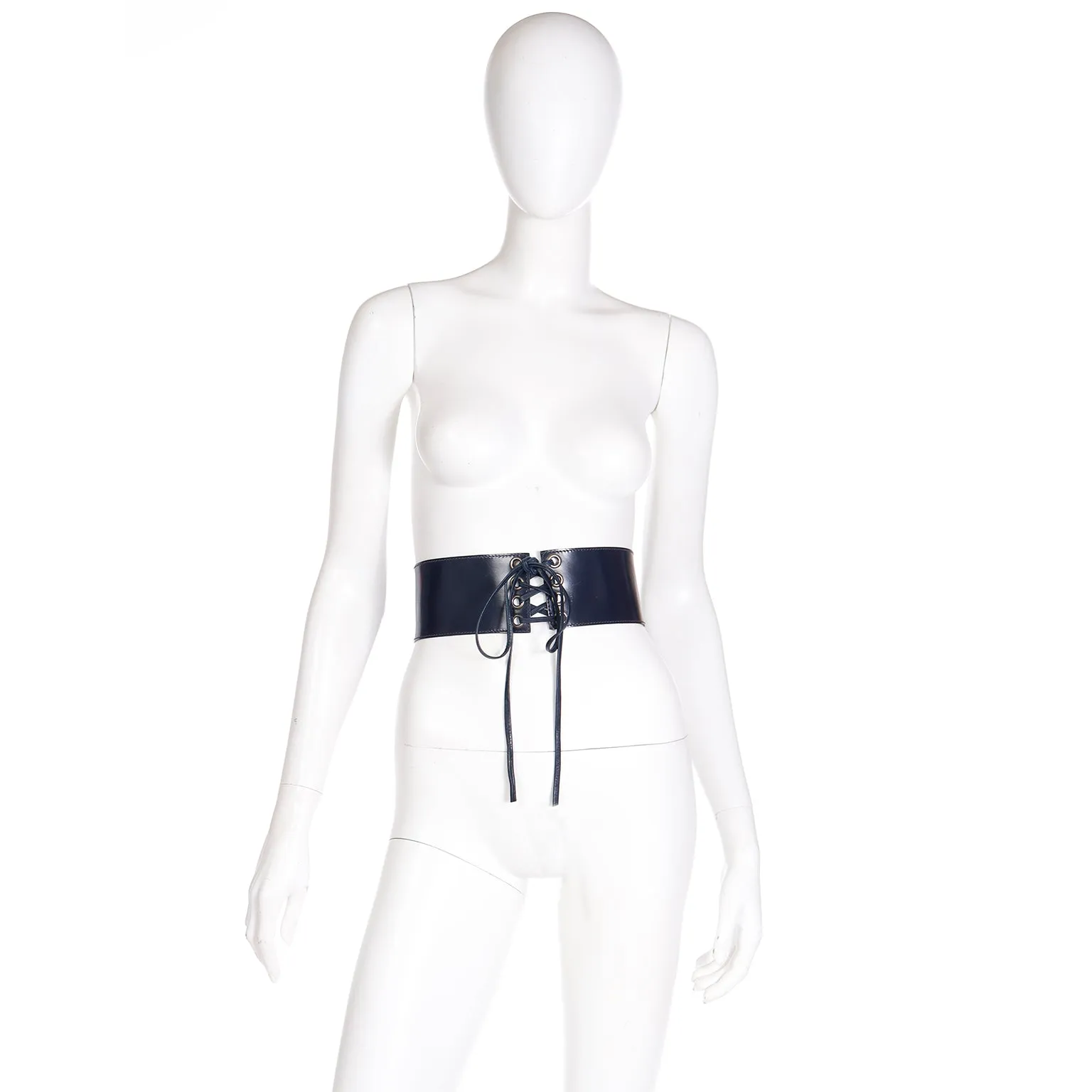 1980s Yves Saint Laurent Midnight Leather Corset Laced Belt