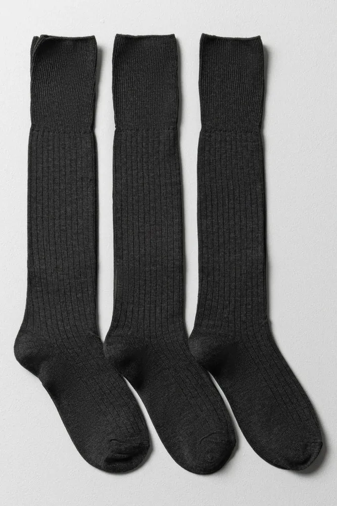 3 Pack Long Socks Grey