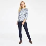 3/4 Sleeve Twill Underwater Leaves Print Top