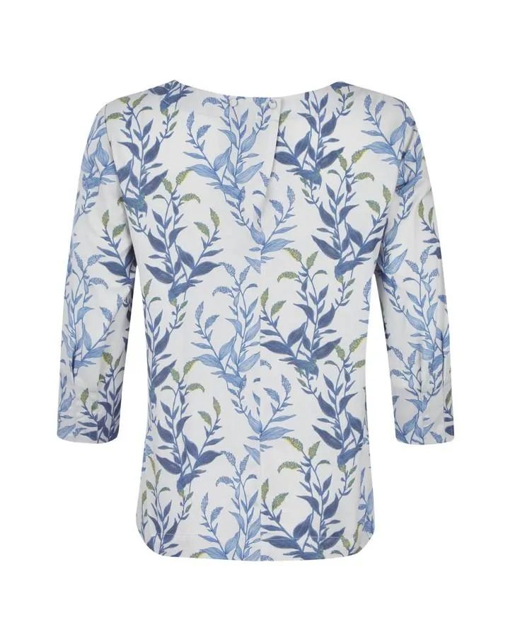 3/4 Sleeve Twill Underwater Leaves Print Top