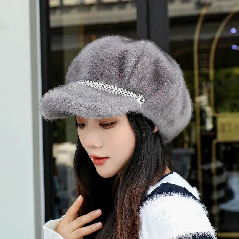 Adjustable Autumn Winter Casual Faux Fur Hat Outdoor Women's Cap