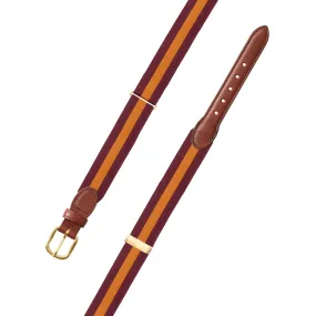 Adjustable Maroon & Orange Grosgrain Belt with Brown Leather Tabs