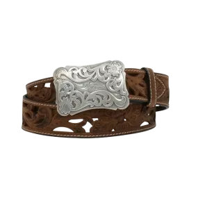 Angel Ranch Filigree Cutout Brown Leather Belt DA2072