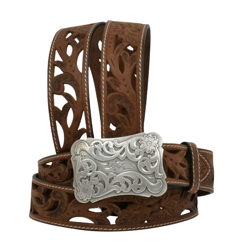 Angel Ranch Filigree Cutout Brown Leather Belt DA2072