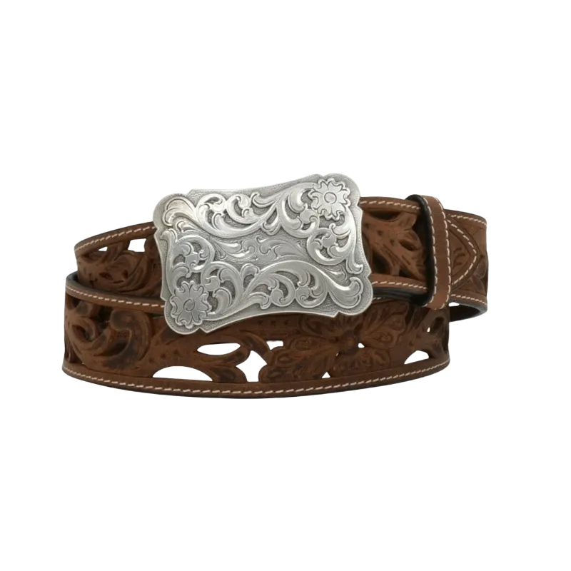 Angel Ranch Filigree Cutout Brown Leather Belt DA2072