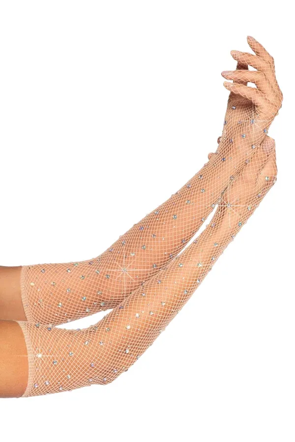 Bling Ring Rhinestone Fishnet Gloves