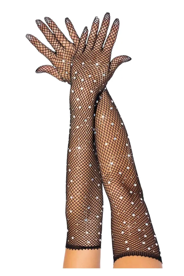 Bling Ring Rhinestone Fishnet Gloves