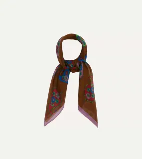 Brown Flower Paisley Print Silk-Cotton Bandana