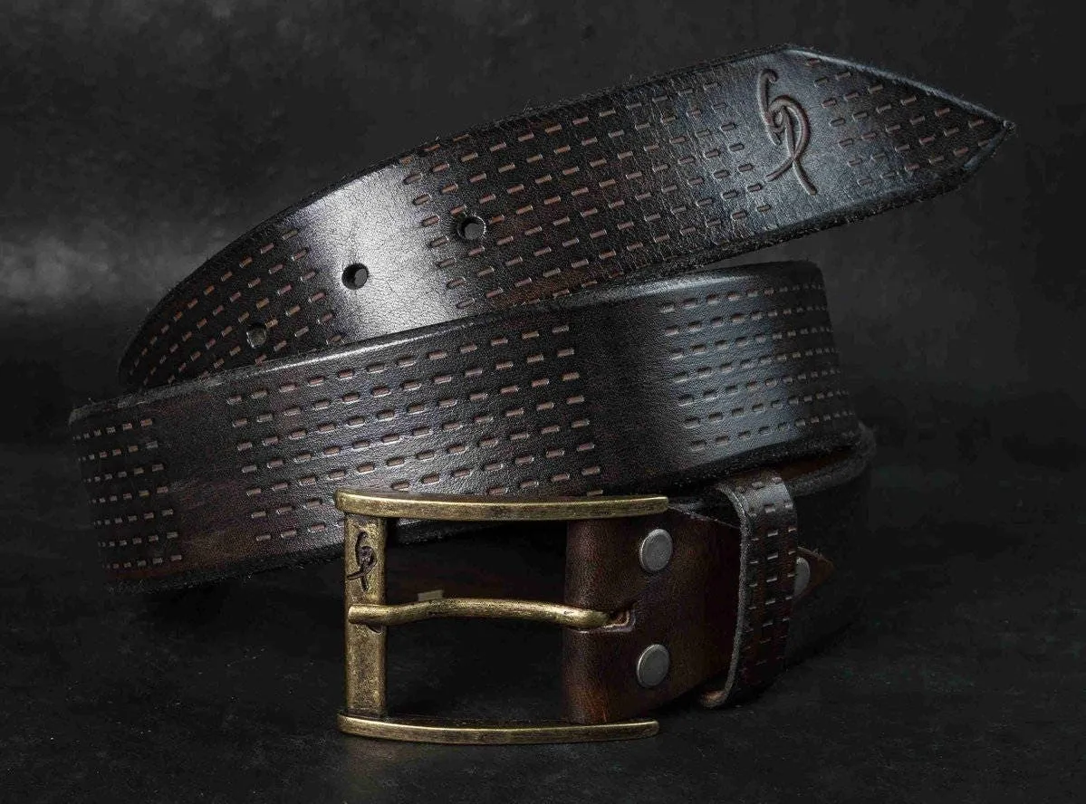 Brown Leather Mens Belt with Western Style Buckle - Handcrafted Leather Accessories for Mens Fashion