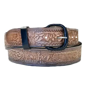 Brown/Tan 2-Tone Horse Tooled Leather Laced Western Belt - SPECIAL PRICE