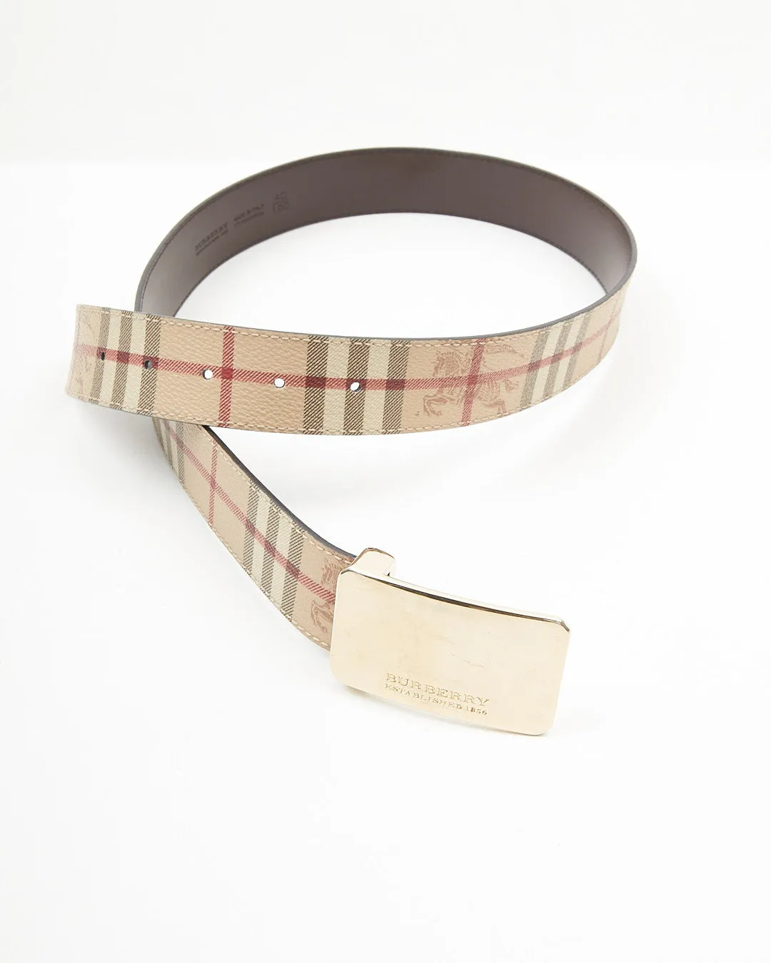 Burberry Beige Nova Check Coated Canvas & Leather Reversible Belt - 100