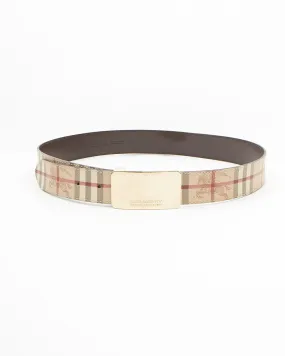 Burberry Beige Nova Check Coated Canvas & Leather Reversible Belt - 100