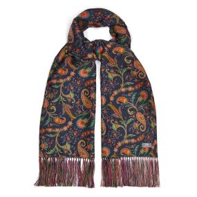 Elegant Floral Silk Scarf in Midnight