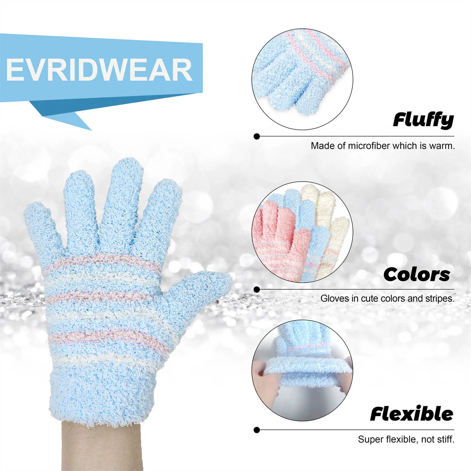 EvridWear Kids Fluffy Winter Gloves in Pastel Colors - Warm & Stretchy