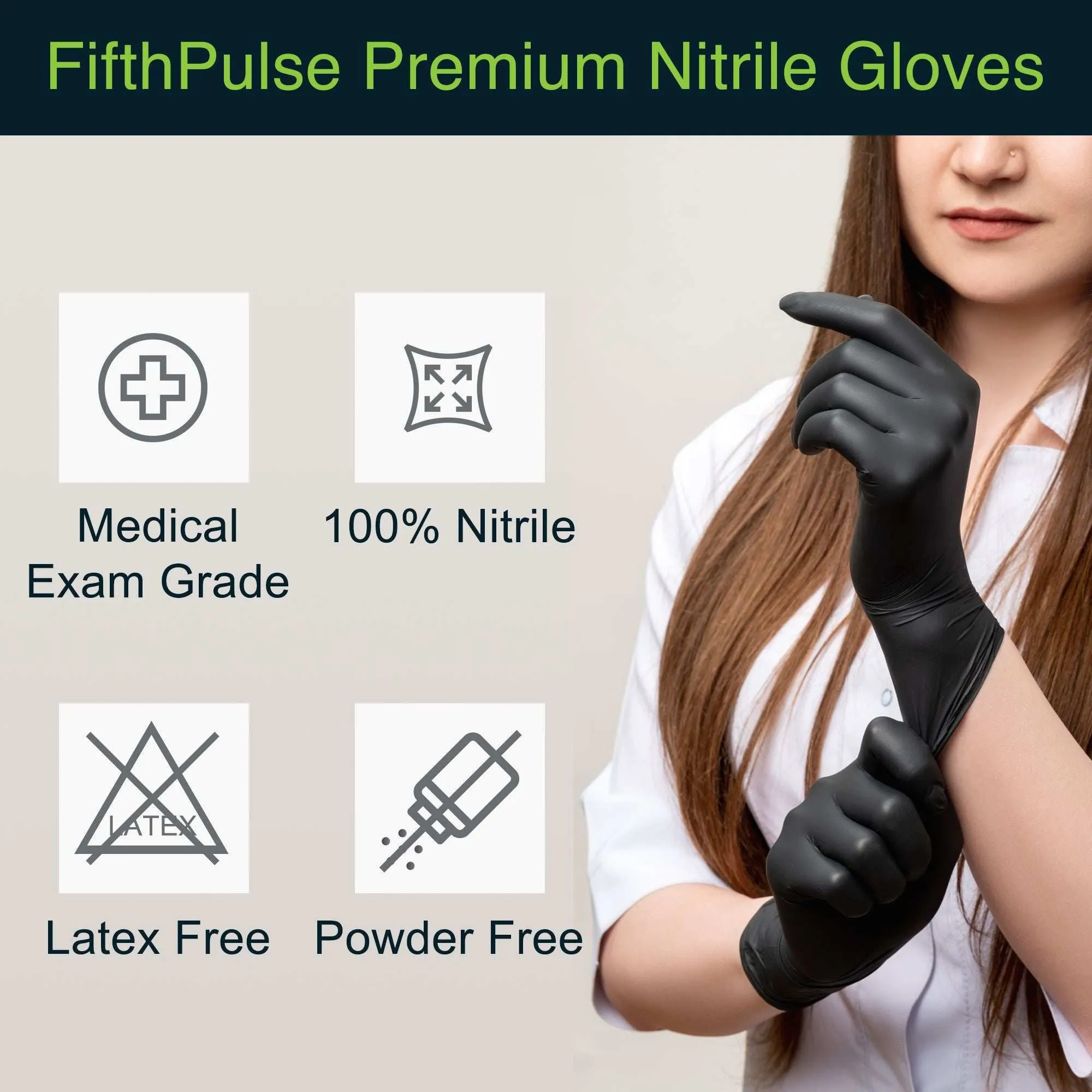 FifthPulse Navy Black Nitrile Exam Gloves