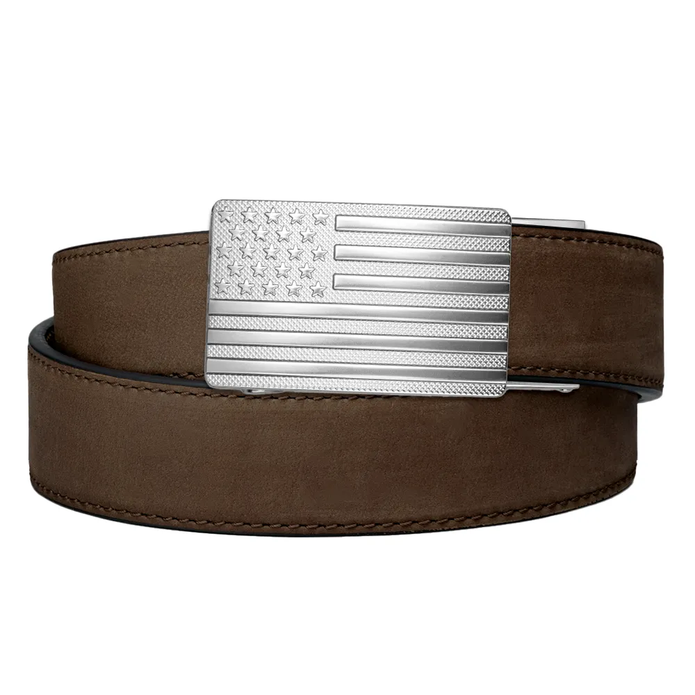 FLAG BUCKLE | COFFEE BUFFALO LEATHER GUN BELT