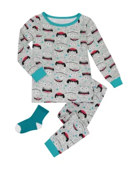 Infant/Toddler Boys Wacky Monster Snug Fit 2-Piece Pajama Sleep Set With Matching Socks