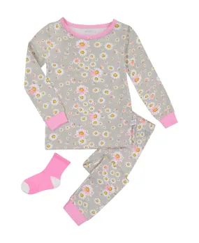 Infant/Toddler Girls Ditsy Daisy Snug Fit 2-PiecePajama Sleep Set With Matching Socks