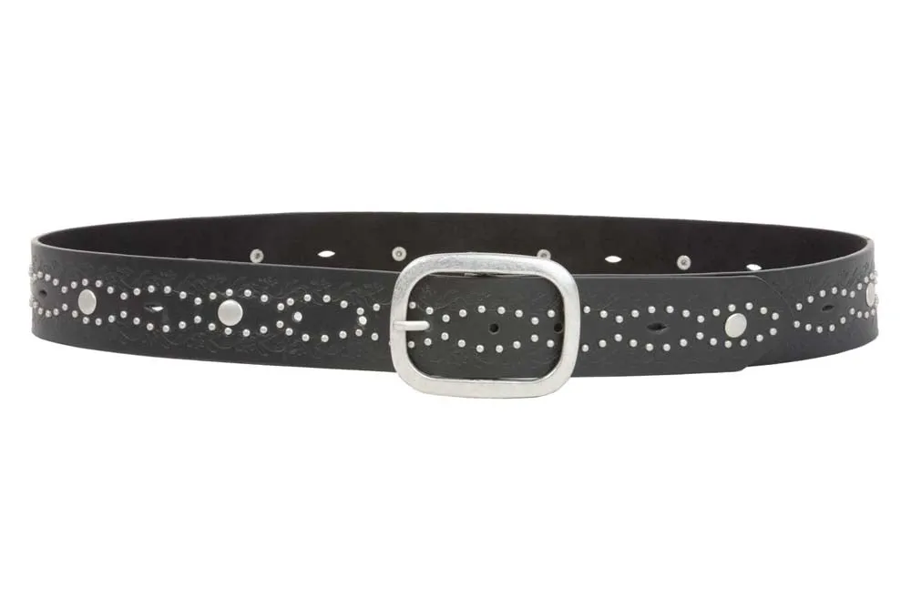 Ladies 1 1/2" Embossed Rivet Studded Non Leather Belt