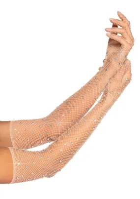 Leg Avenue Rhinestone Fishnet Long Gloves Nude