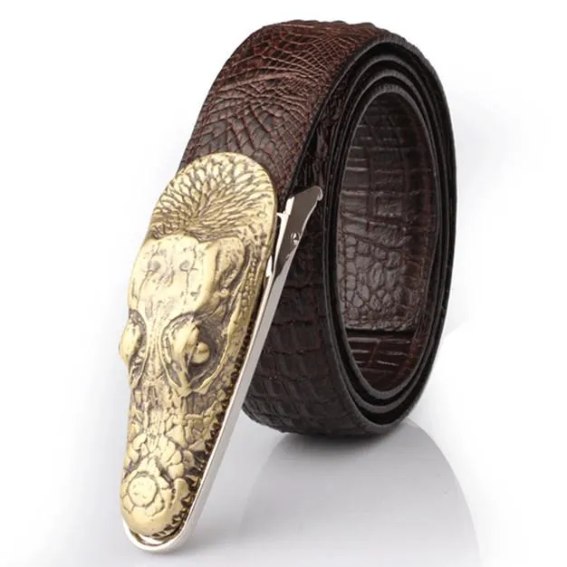 Luxury Metal Crocodile Buckle Leather Belt