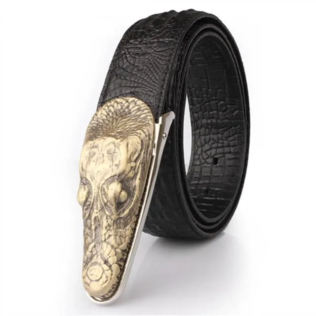 Luxury Metal Crocodile Buckle Leather Belt