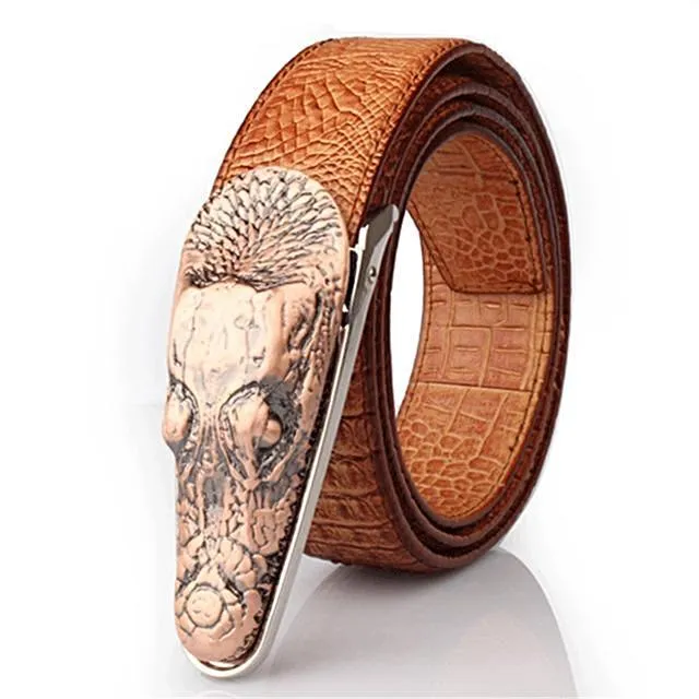 Luxury Metal Crocodile Buckle Leather Belt