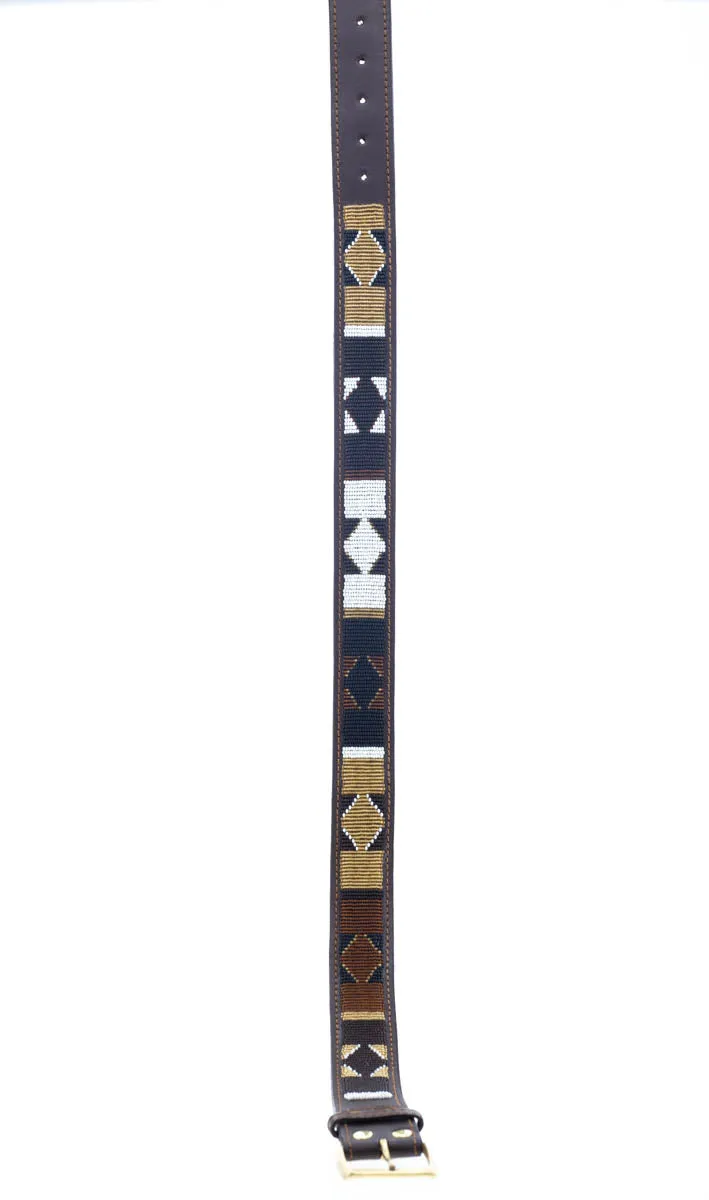 Maasai Beaded Stiched Leather Belt - Earth Diamond