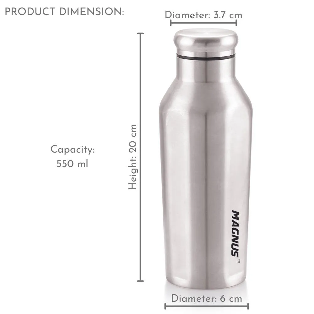 Magnus Sporty Single Wall Stainless Steel Bottle for Men & Women(BPA Free, Leakproof) 550 ml Bottle