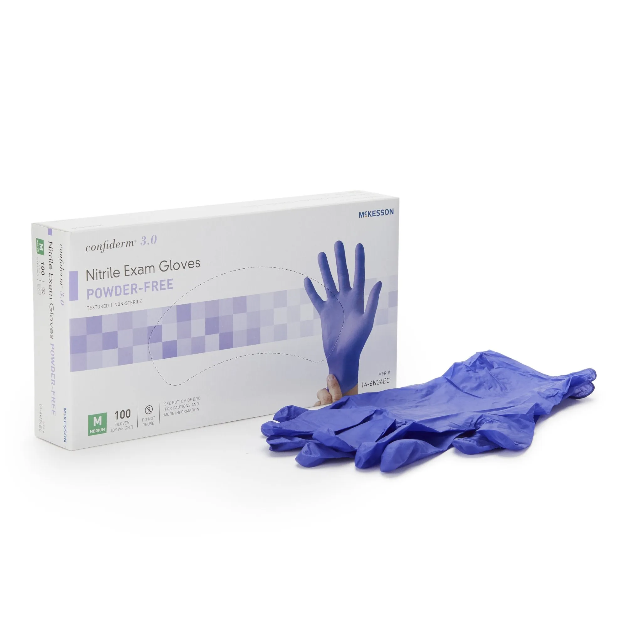 McKesson Confiderm 3.0 Exam Glove, Medium, NonSterile, Nitrile, Standard Cuff Length, Case of 1000