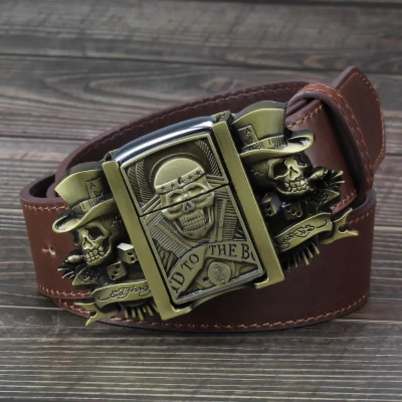 Men's Leather Belt With Buckle Lighter