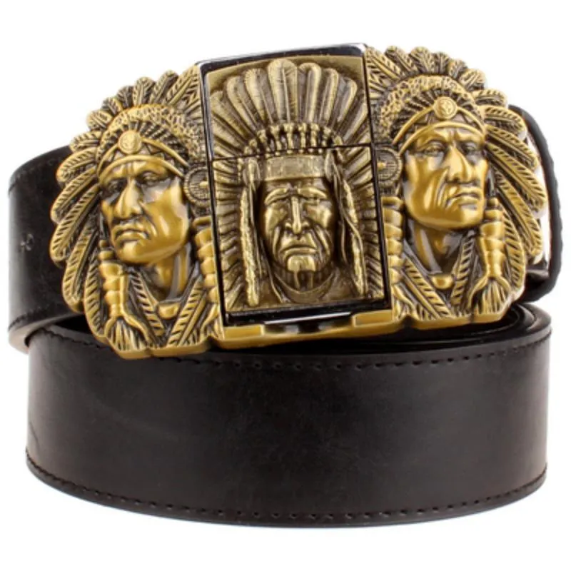 Men's Leather Belt With Buckle Lighter