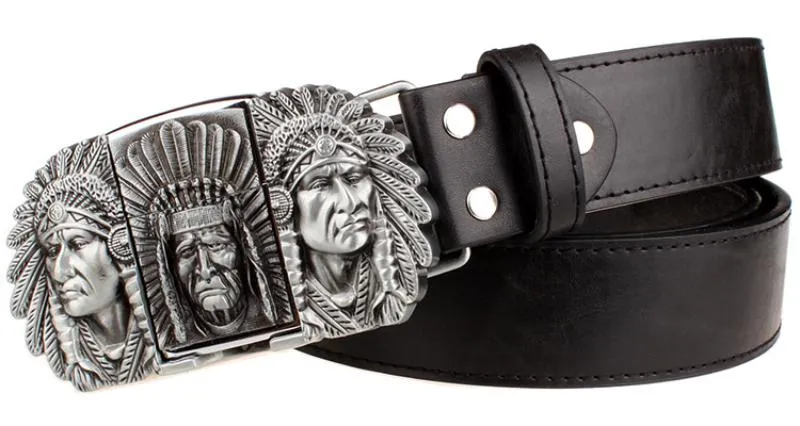 Men's Leather Belt With Buckle Lighter