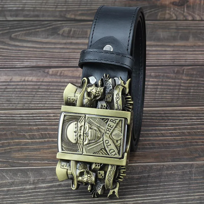 Men's Leather Belt With Buckle Lighter