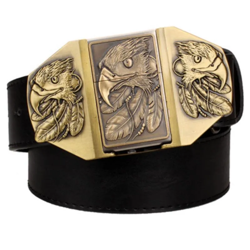 Men's Leather Belt With Buckle Lighter