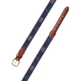 Navy Hockey Motif Leather Tab Belt