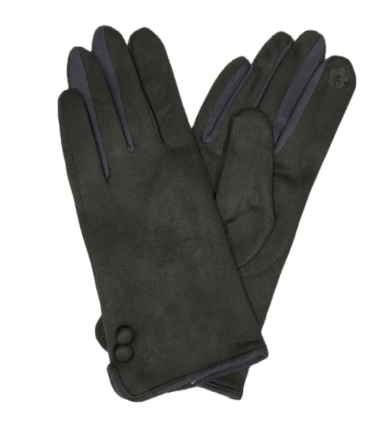 Olive Button Two Tone Gloves