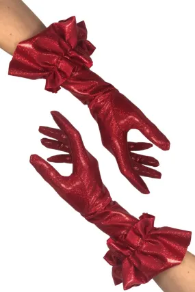 Red Sparkly Jewel Short Ruffled Gloves