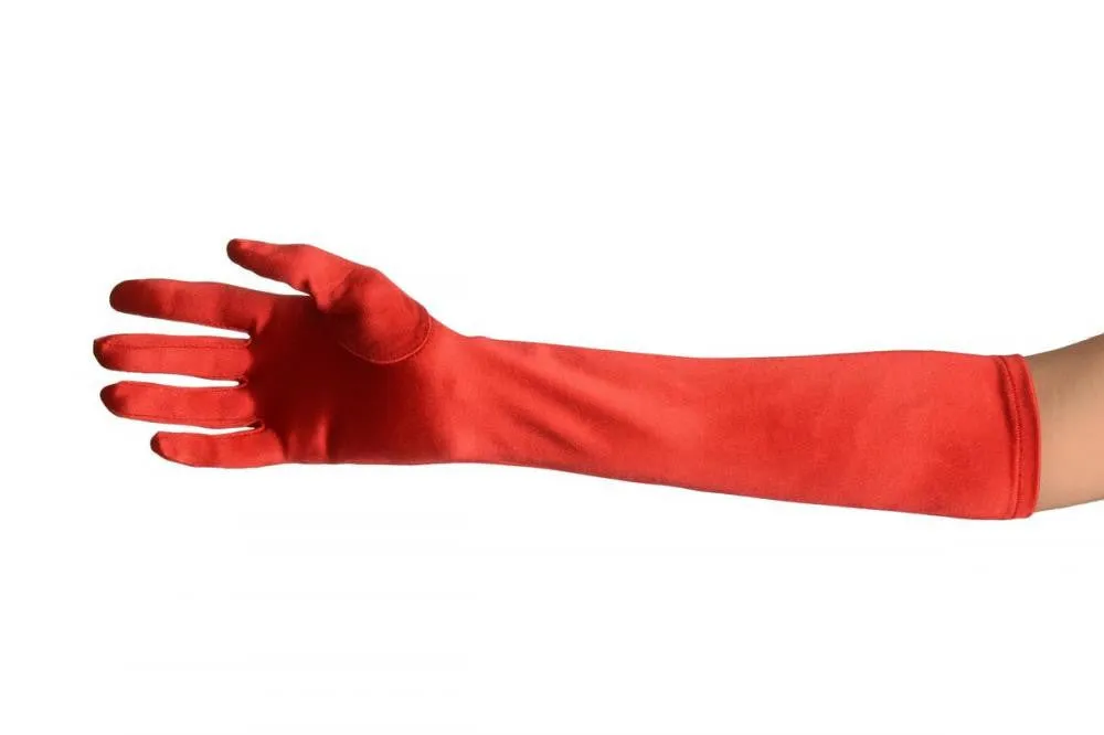 Red Stretchy Satin Wedding Opera Gloves