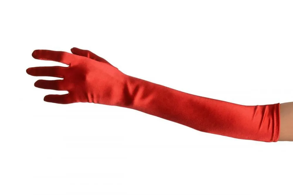 Red Stretchy Satin Wedding Opera Gloves