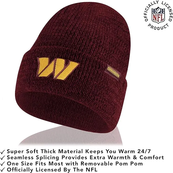 Ultra Game Adults Unisex NFL Official Super Soft Marl Knit Winter Beanie Knit Hat with Extra Warm Touch Screen Gloves|Washington Commanders