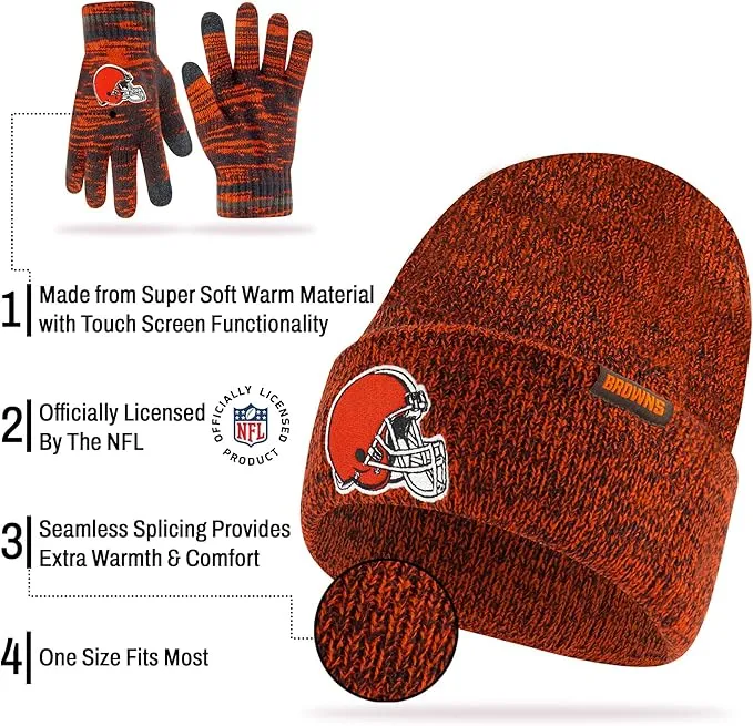 Ultra Game Adults Unisex NFL Official Super Soft Marl Knit Winter Beanie Knit Hat with Extra Warm Touch Screen Gloves|Washington Commanders