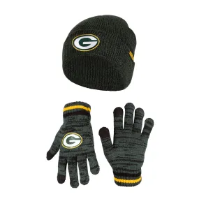 Ultra Game Youth NFL Official Super Soft Marl Knit Winter Beanie Knit Hat with Extra Warm Touch Screen Gloves|Green Bay Packers