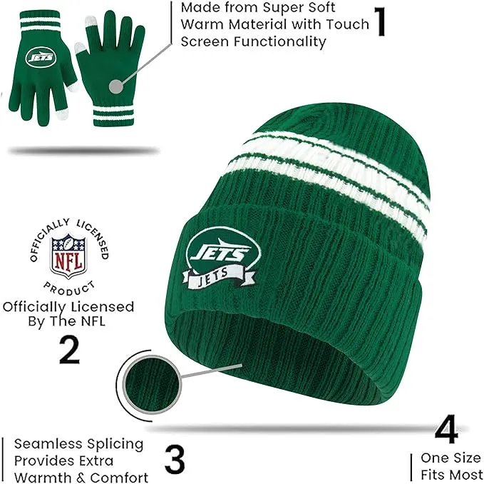 Ultra Game Youth NFL Official Super Soft Team Stripe Winter Beanie Knit Hat with Extra Warm Touch Screen Gloves|Miami Dolphins