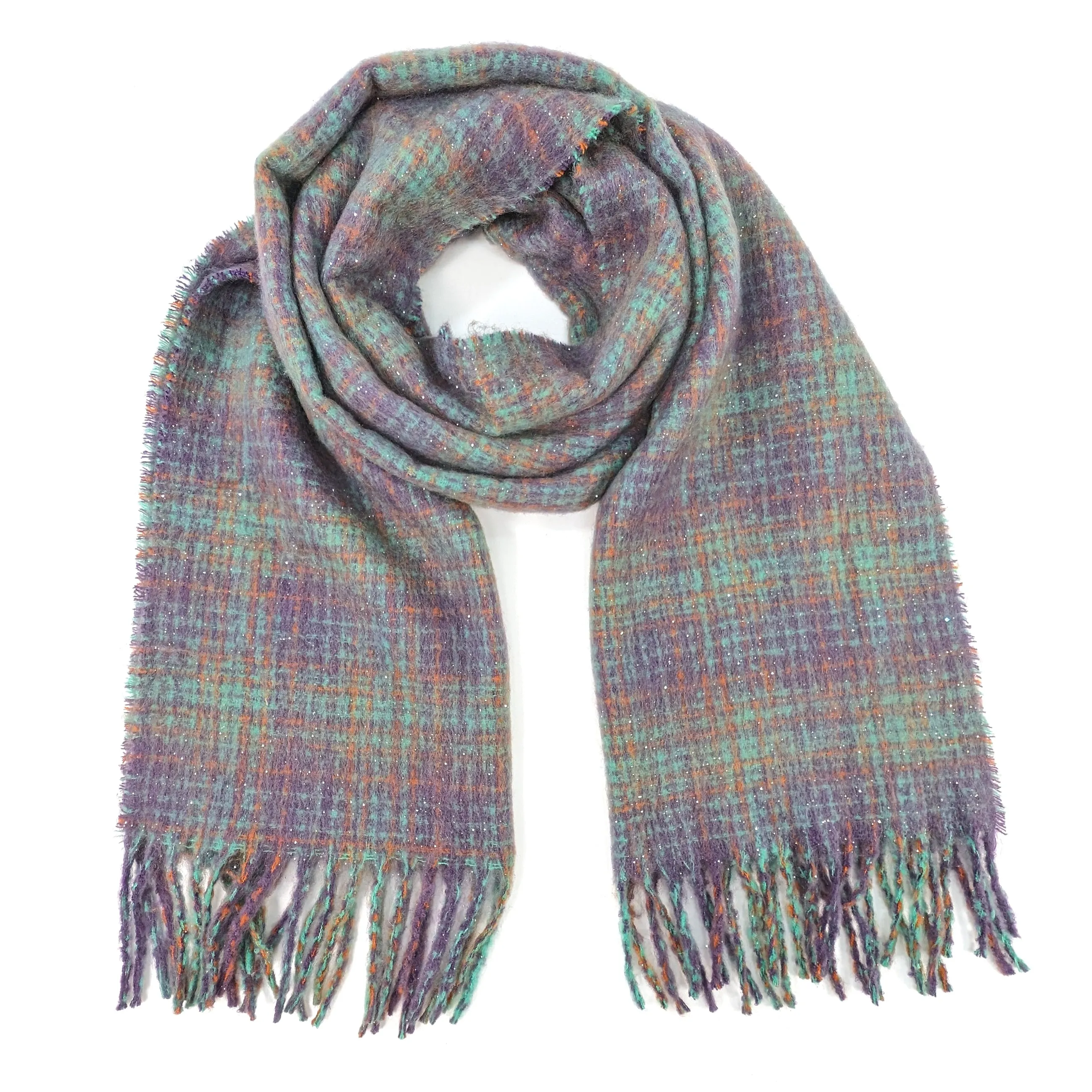 Vetrino - Fuzzy Thick Check Scarf (50x180cm) - Purple