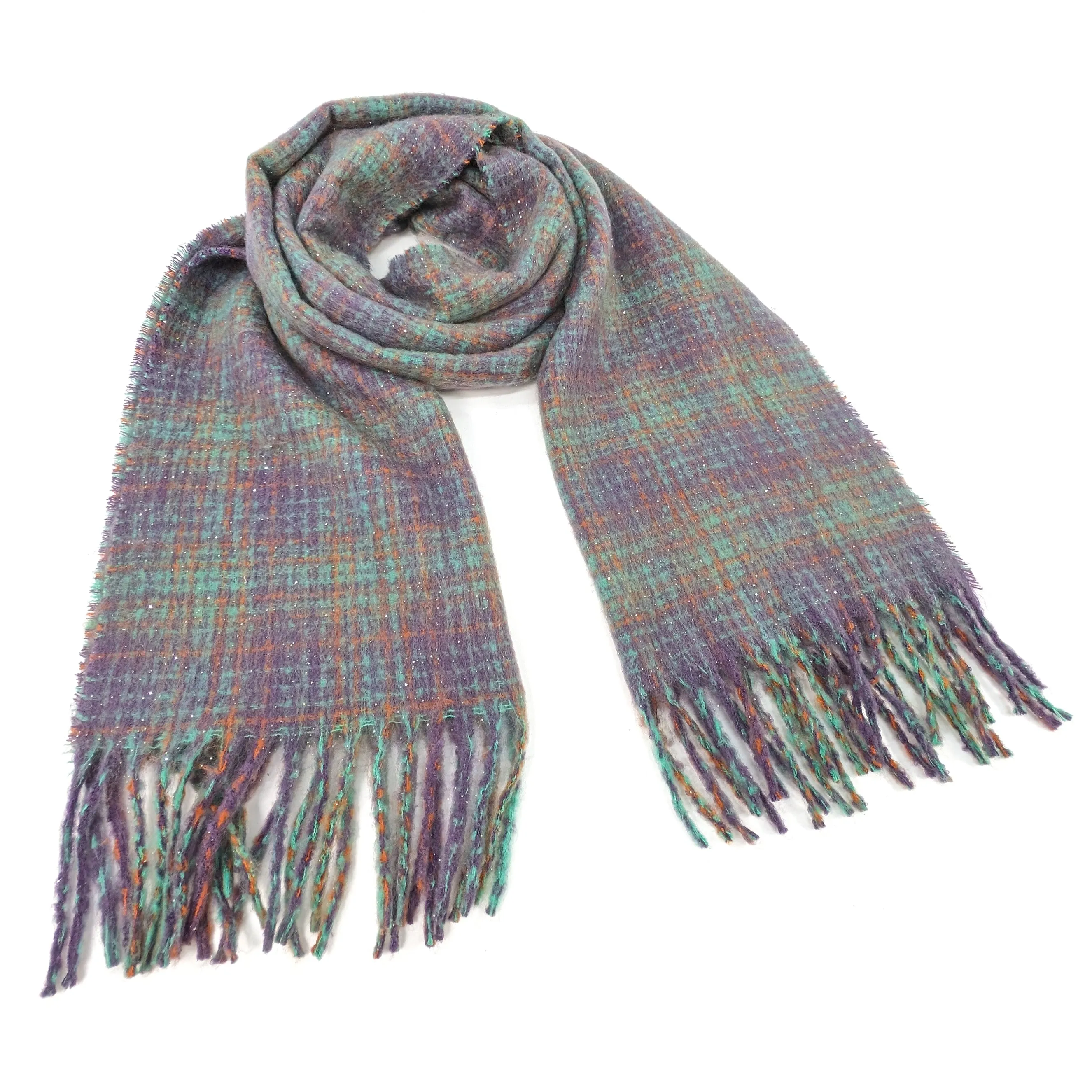 Vetrino - Fuzzy Thick Check Scarf (50x180cm) - Purple