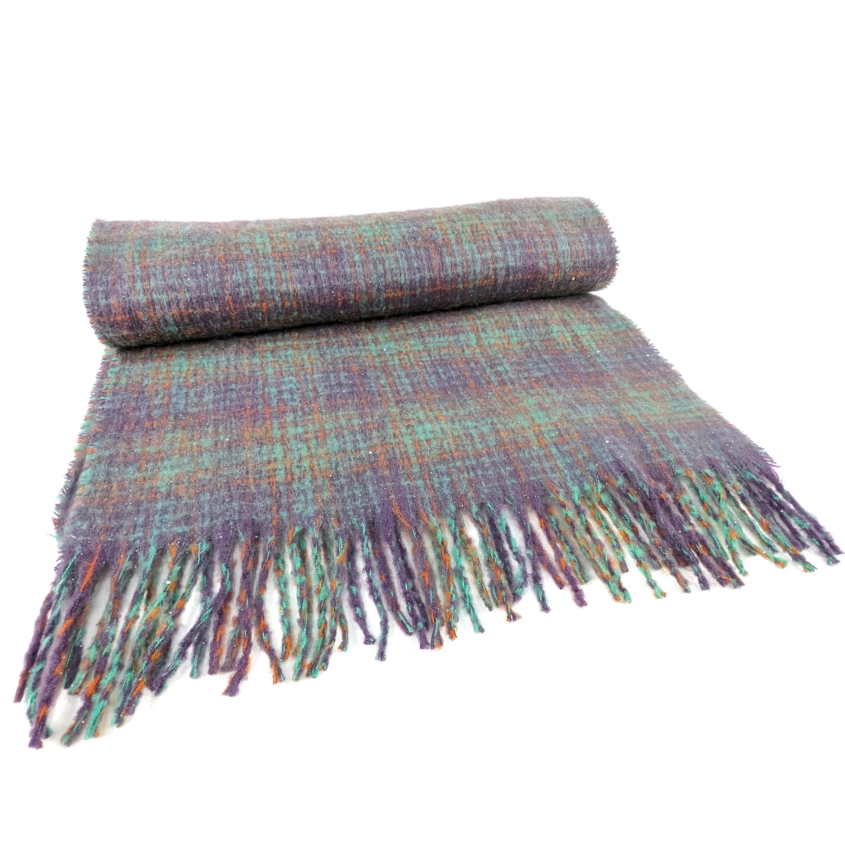 Vetrino - Fuzzy Thick Check Scarf (50x180cm) - Purple