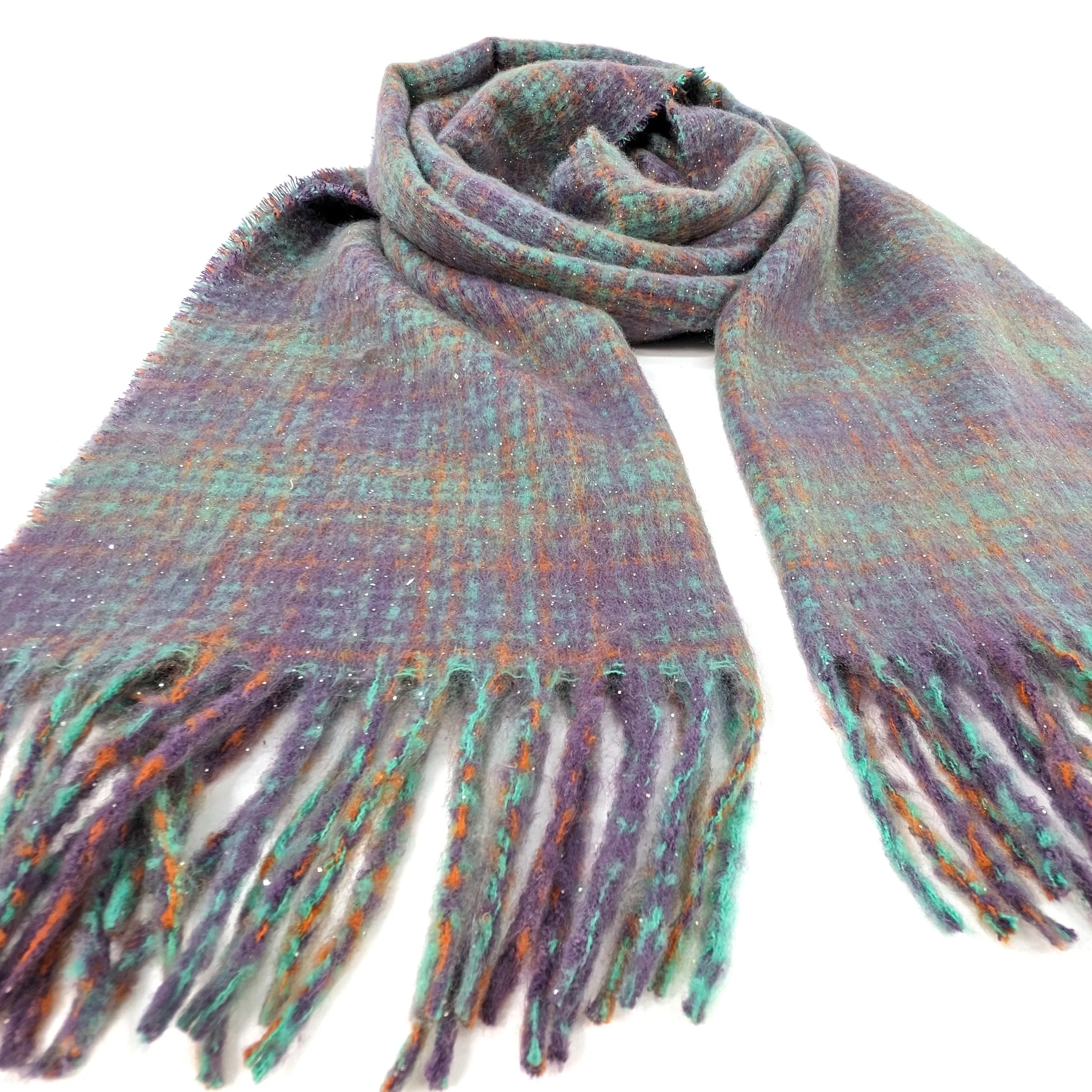 Vetrino - Fuzzy Thick Check Scarf (50x180cm) - Purple